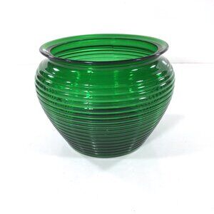 Beehive Planter Ribbed Vase National Potteries Green Glass Cleveland 6" Tall